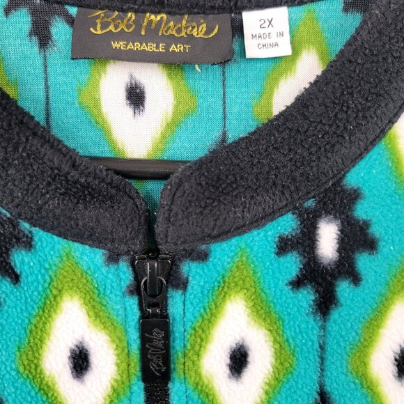Bob Mackie Wearable Art Green Teal Geometric Fleece Pullover Sweater 2X - Picture 2 of 8